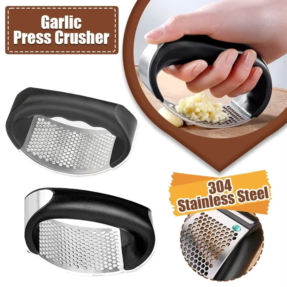 Stainless Steel Garlic Press & Chopper - Essential Kitchen Gadget for Easy Garlic Crushing and Vegetable Chopping