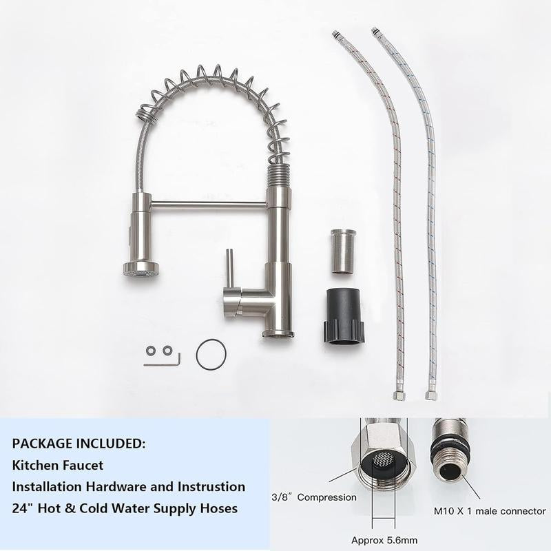 Brushed Nickel Kitchen Faucet with Pull-Down Sprayer - Modern Stainless Steel Single Handle for Farmhouse, RV, and Outdoor Use