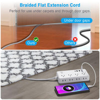 Ultimate Surge Protector Power Strip with 8 AC Outlets & 4 USB Chargers - 5Ft Braided Extension Cord for Home & Office Essentials