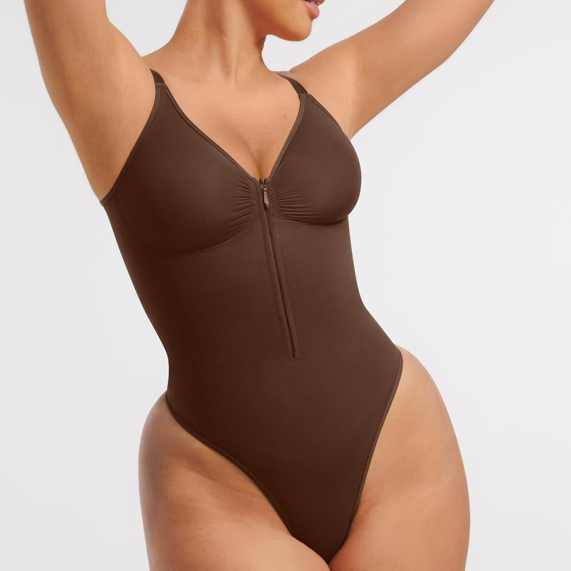 Seamless Peach Heart Collar Bodysuit - Comfortable Shapewear Jumpsuit with Zipper for Women