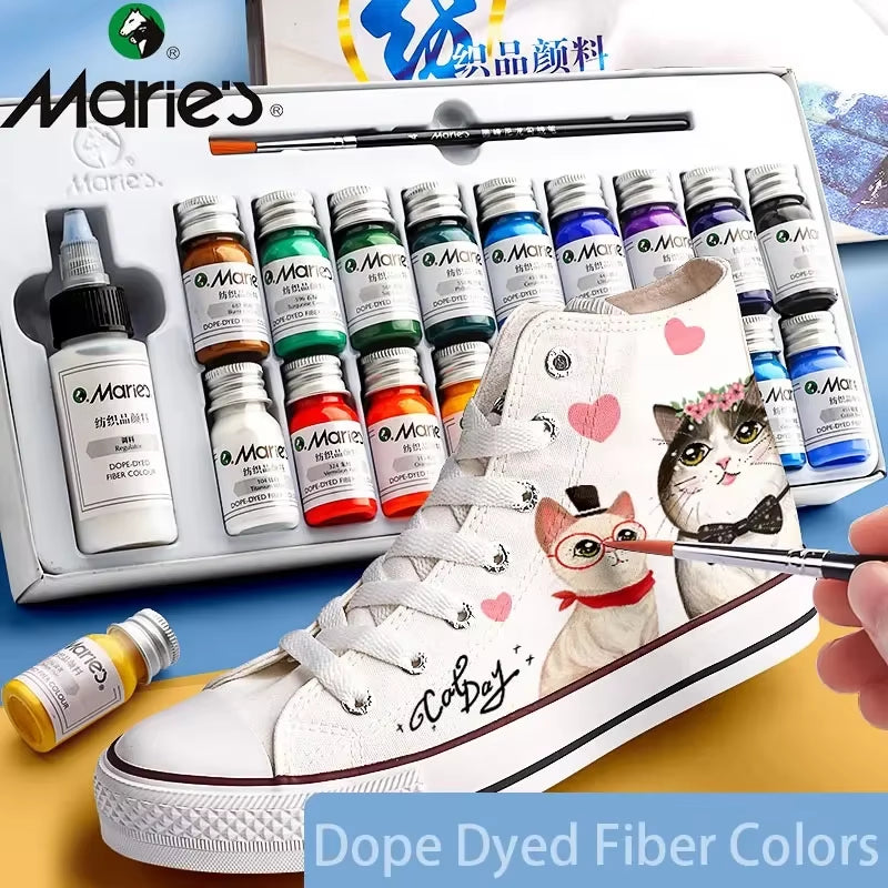 Vibrant 36-Color Permanent Fabric Paint Set by Marie - 10ml Tubes for Clothing & Canvas, Waterproof and Dope-Dyed Acrylics