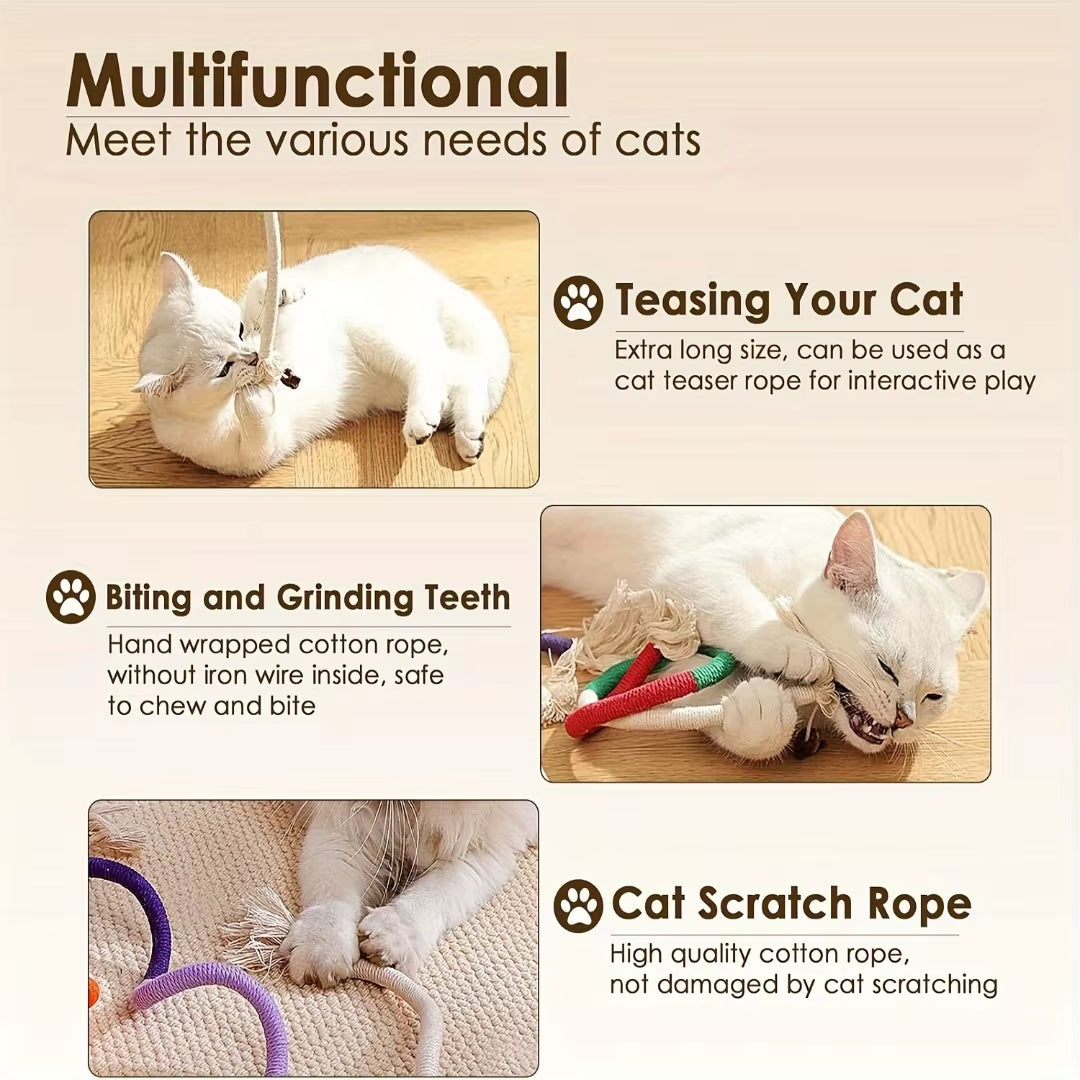 Cotton Cat Chew Toy - Interactive Catnip Rope for Teeth Cleaning and Nibbling Fun!