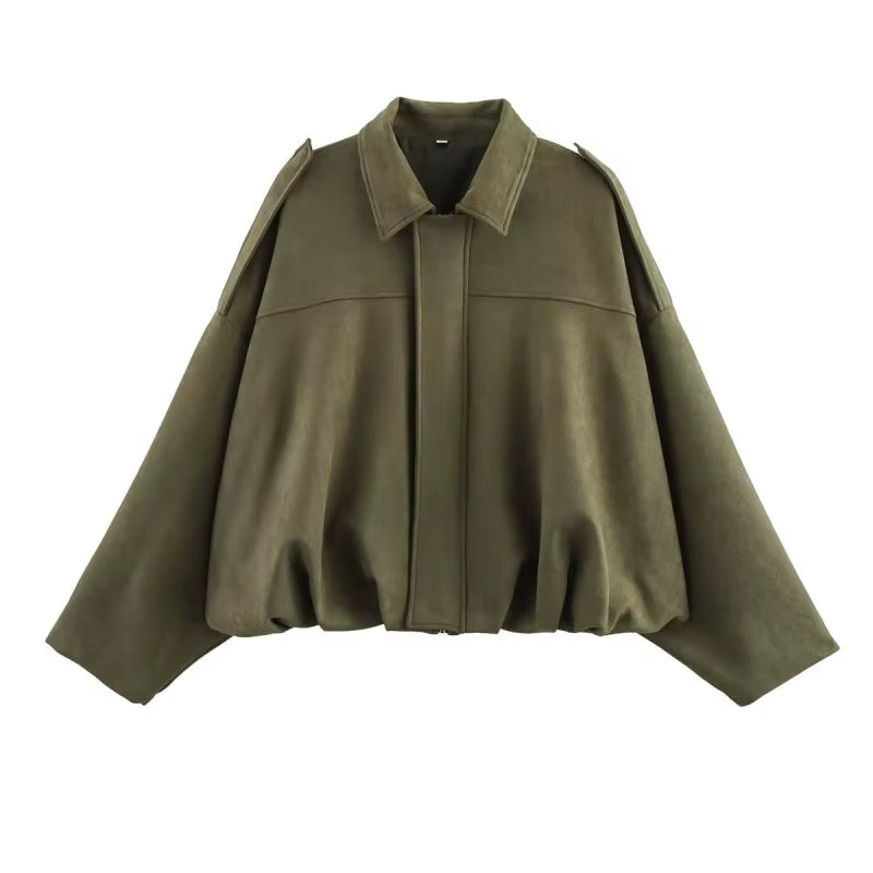 Chic Suede Texture Bomber Jacket for Women - Spring 2025 Fashion Must-Have!