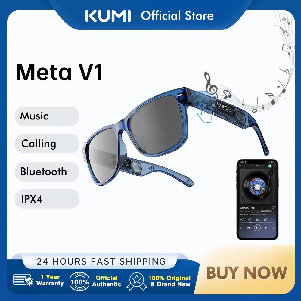 Meta V1 Smart Bluetooth Glasses – Polarized Sunglasses, Open-Ear Audio, IPX4 Waterproof, AI Voice Assistant