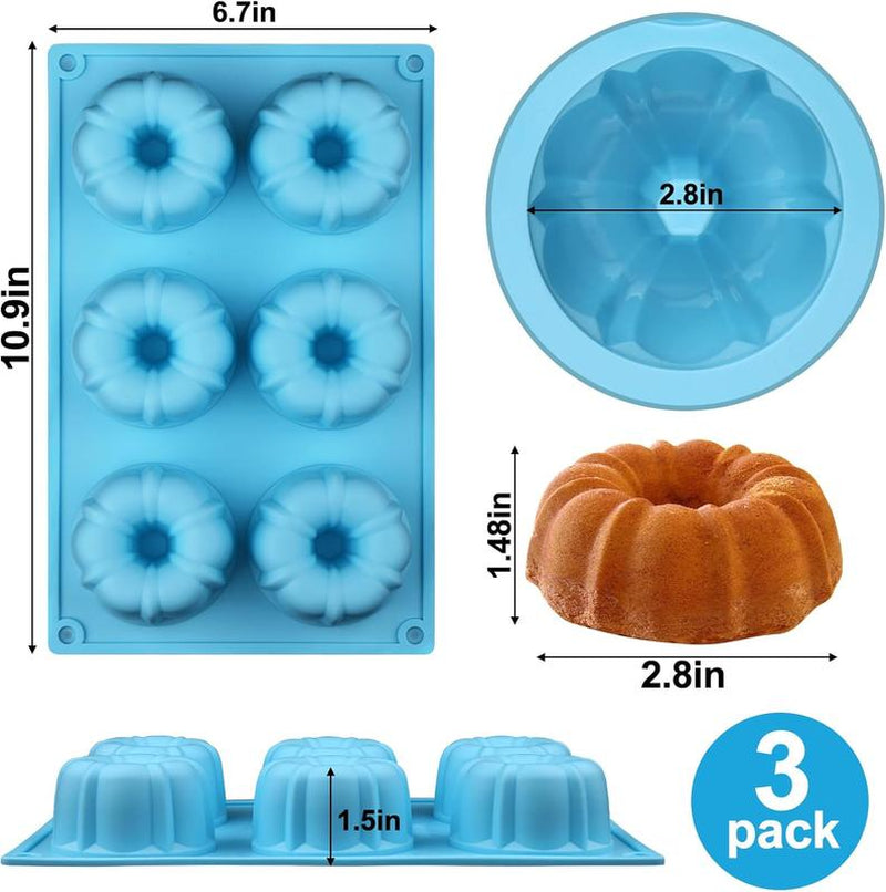 Versatile Mini Fluted Tube Pan Set - 6-Cavity Baking Molds for Perfect Chocoflan and Desserts (3 Pieces)