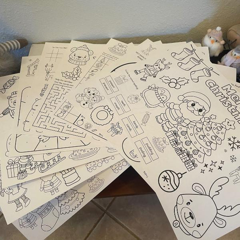 50 Pack Christmas Coloring Placemats for Kids – Fun Holiday Dinner Activity with 10 Unique Designs (11x17)