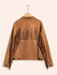 Chic ADOR Women's Suede Fringe Hem Crew Neck Jacket - Elevate Your Outerwear Collection!