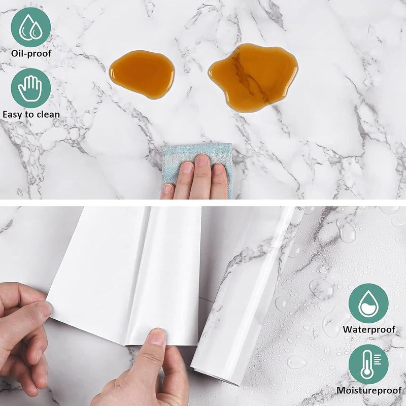 Glossy White Grey Marble Contact Paper - 15.7" x 118" Self-Adhesive Peel and Stick Wallpaper for Countertops, Cabinets, and Bathrooms