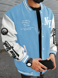 Men's College Style Baseball Jacket - Y2K Street Fashion, Long Sleeve Casual Fitted Jacket for Fall & Winter 2025