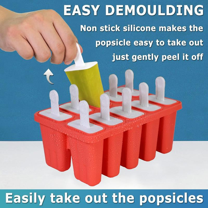 10-Cavity Silicone Popsicle Molds - Fun DIY Ice Pop Maker for Kids & Adults, BPA Free for Yummy Treats & Party Delights