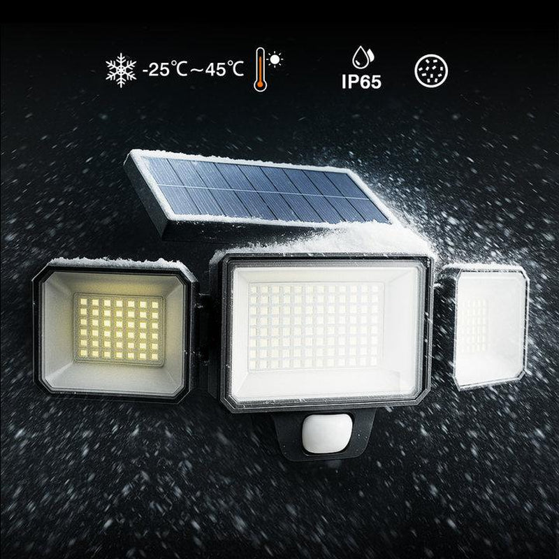 HYKOONT 3000LM Solar Outdoor Motion Sensor Lights - 299 LED Dimmable 3-Head Security Spotlights, IP65 Waterproof with 3 Adjustable Modes - Wide Angle Illumination (1 Pack)