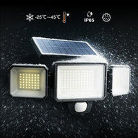 HYKOONT 3000LM Solar Outdoor Motion Sensor Lights - 299 LED Dimmable 3-Head Security Spotlights, IP65 Waterproof with 3 Adjustable Modes - Wide Angle Illumination (1 Pack)
