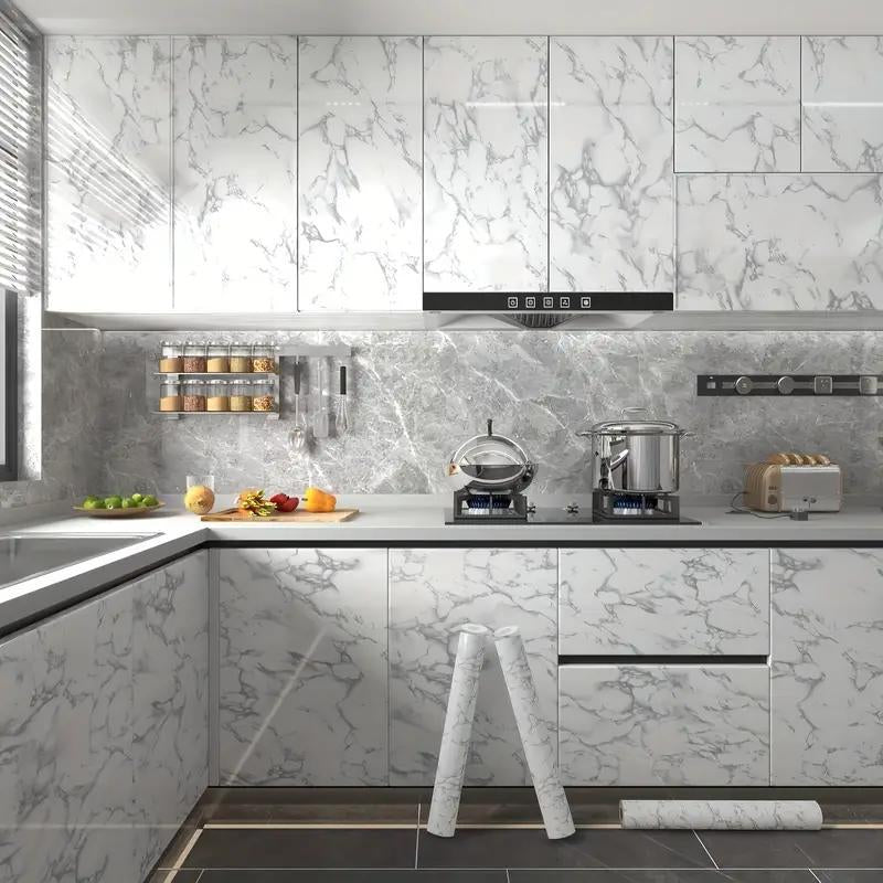 Stylish Marble Pattern Self-Adhesive Wallpaper - Waterproof & Oil-Proof Wall Decal for Home Kitchen, Living Room, and Bedroom Décor