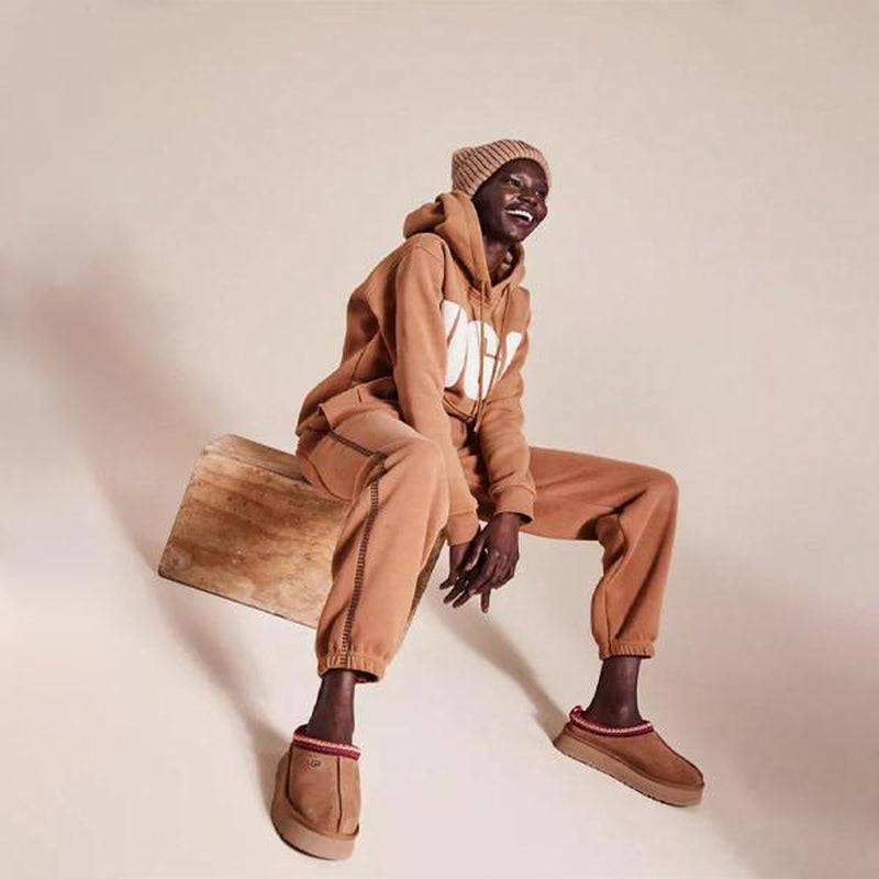 Stylish UGG Tazz Women's Plush Sheepskin Platform Slippers - Cozy Indoor/Outdoor Winter Boots with Suede & Embroidery