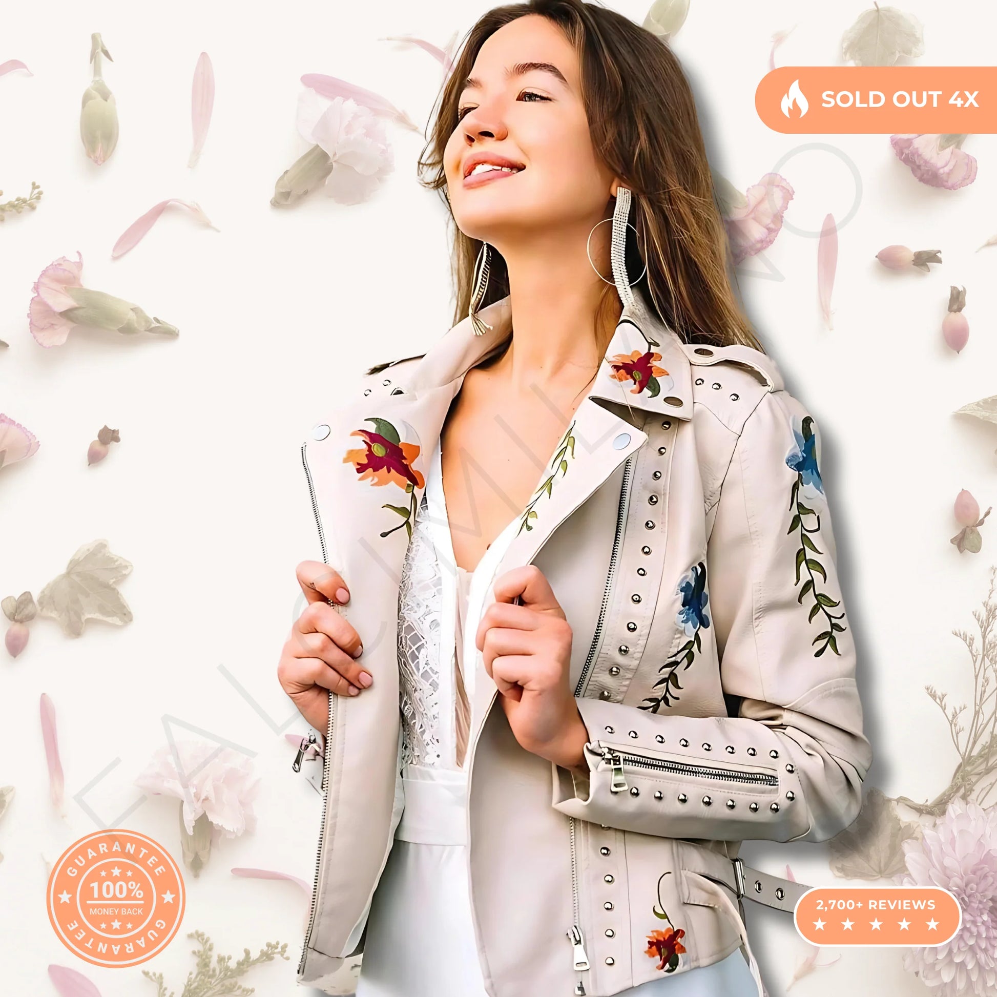 Premium 100% Leather Floral Motorcycle Jacket - Unleash Your Style!