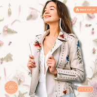 Premium 100% Leather Floral Motorcycle Jacket - Unleash Your Style!