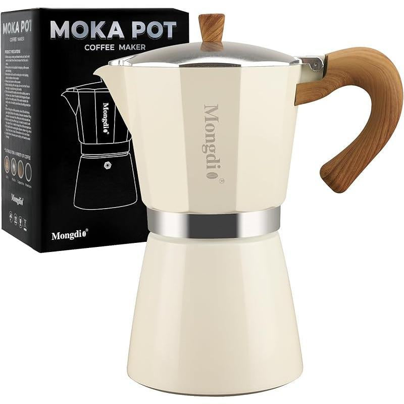 Mongdio Moka Pot Espresso Maker - 6 Cup Cuban Coffee Brewer, Italian Percolator, 10 Oz - Sleek Black Design