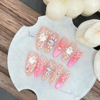 Adorable Spooky Halloween Press-On Nails - Ghost & Pink Ombre Spider Web Design with Glitter Rhinestones, Perfect for Parties & Kawaii Looks!