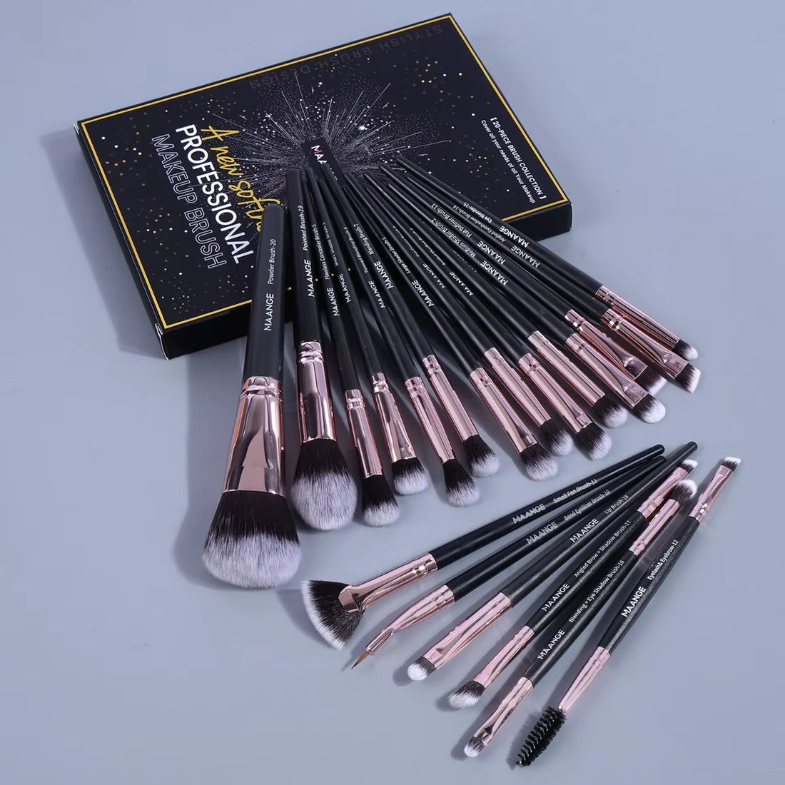 20Pcs Professional Makeup Brush Set with Box - Perfect for Powder, Eye Shadow, Foundation, and Blush!