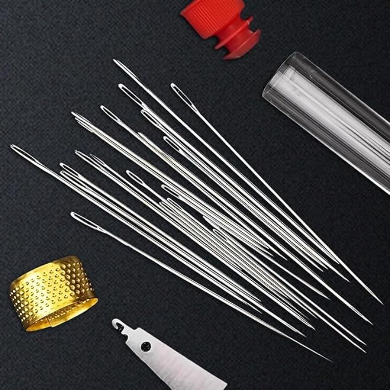 34PCS Premium Big Eye Steel Needle Set - Precision Sewing, Embroidery & Crafting Tool Kit with Compact Case for DIY Enthusiasts