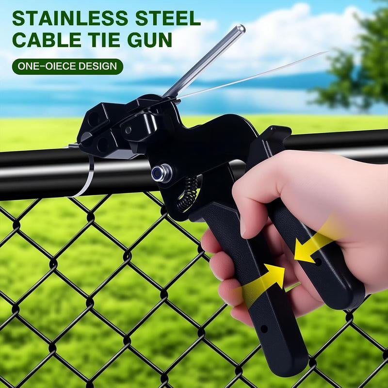 Heavy-Duty Metal Zip Ties with Stainless Steel Tie Gun - 100 Pack, 11.8 Inch UV Resistant Fastening Tool for Fences and Outdoor Use