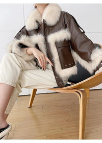 Luxurious Fox Fur & Leather Stitch Coat