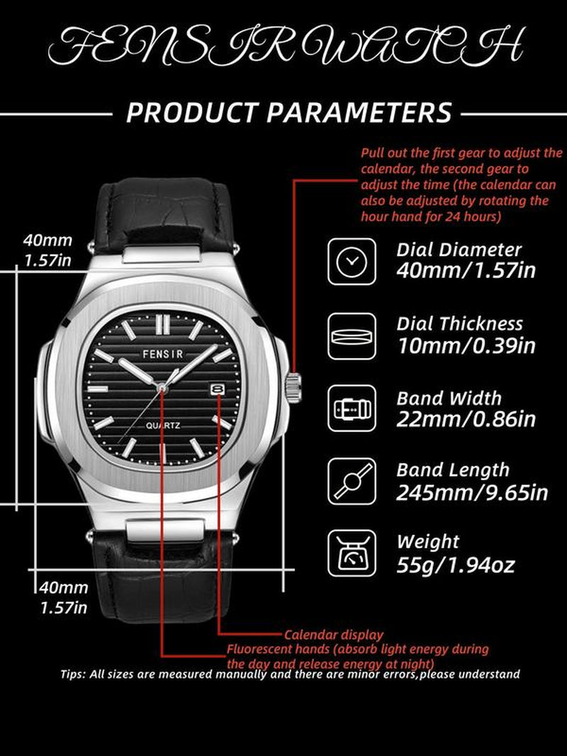 Men's Trendy Luminous Quartz Watch with Calendar - Perfect Birthday Gift in Elegant Box