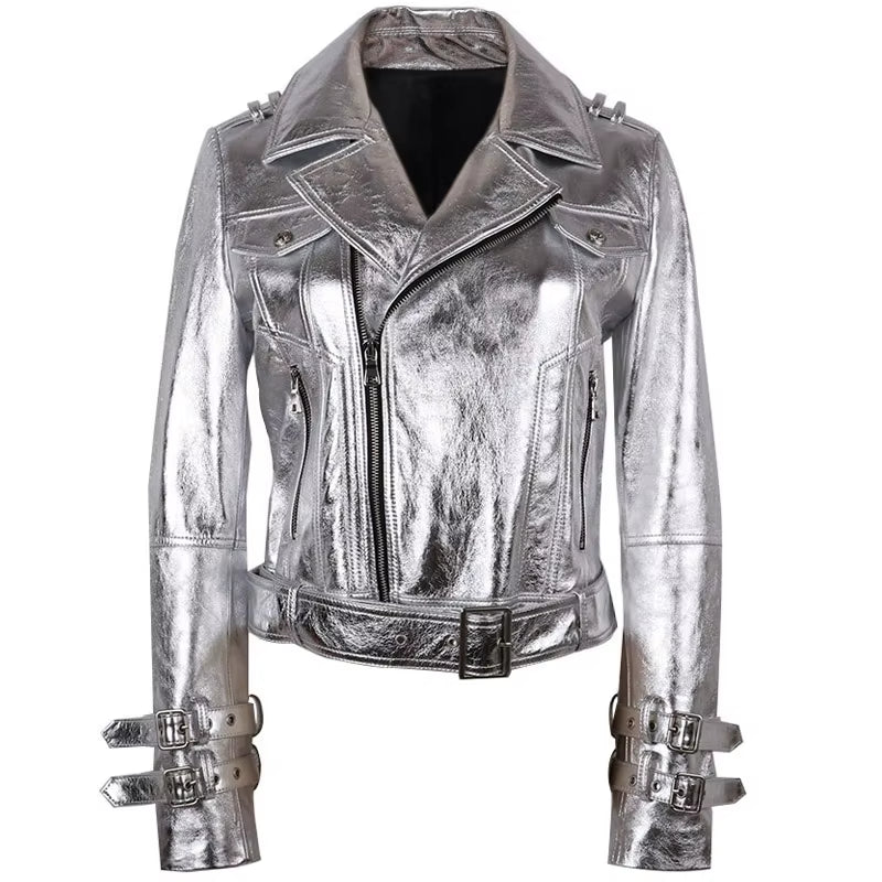 Chic  2024 Autumn Real Leather Jacket for Women - Trendy Streetwear Essential!