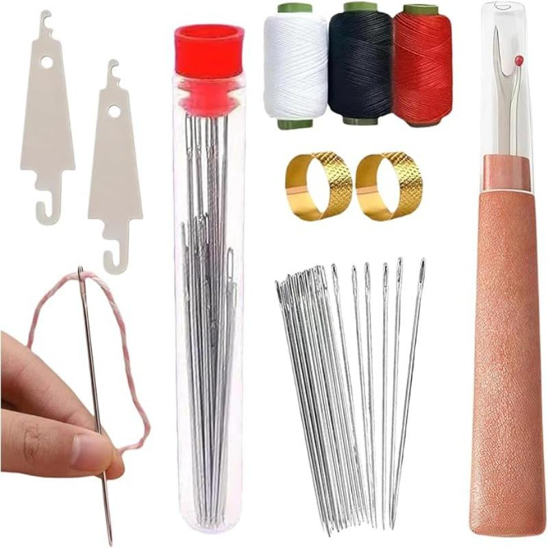 34PCS Premium Big Eye Steel Needle Set - Precision Sewing, Embroidery & Crafting Tool Kit with Compact Case for DIY Enthusiasts