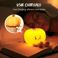 Adorable Pumpkin Night Light - Rechargeable Silicone Touch Lamp for Halloween Decor & Fun Office Vibes