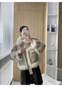 Luxurious Fox Fur & Leather Stitch Coat
