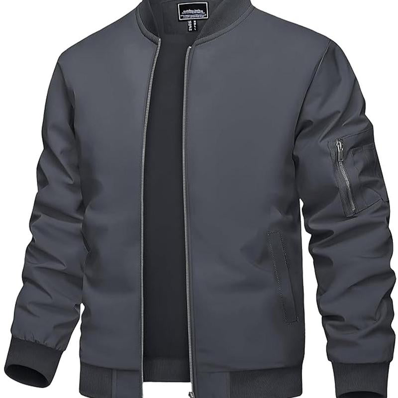 Lightweight Men's Bomber Jacket - Stylish Casual Zip Coat with Pockets for Spring & Autumn