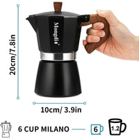 Mongdio Moka Pot Espresso Maker - 6 Cup Cuban Coffee Brewer, Italian Percolator, 10 Oz - Sleek Black Design