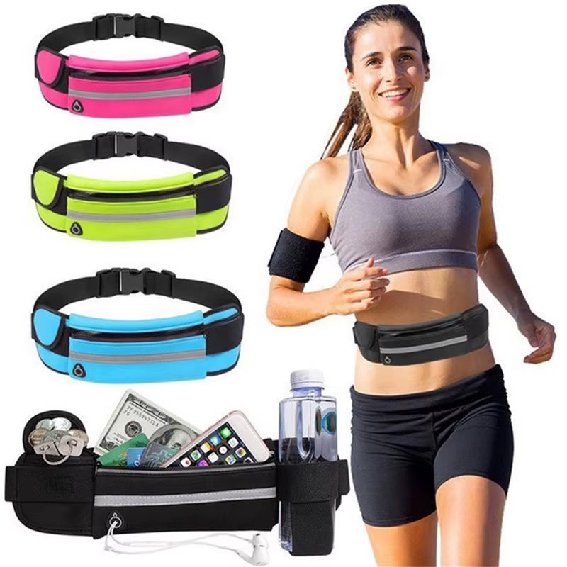 Comfortable Sport Running Waist Bag for Men & Women - Stylish Fanny Pack with Safety Tape for Gym, Cycling & Phone Storage