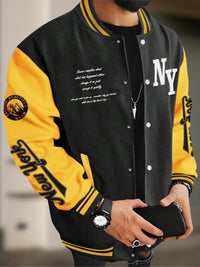 Men's College Style Baseball Jacket - Y2K Street Fashion, Long Sleeve Casual Fitted Jacket for Fall & Winter 2025