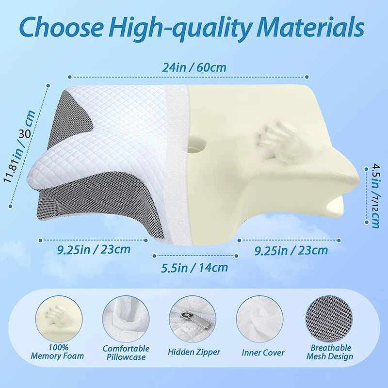Ergonomic 2-in-1 Memory Foam Contour Pillow for Neck Pain Relief - Orthopedic Support Pillow