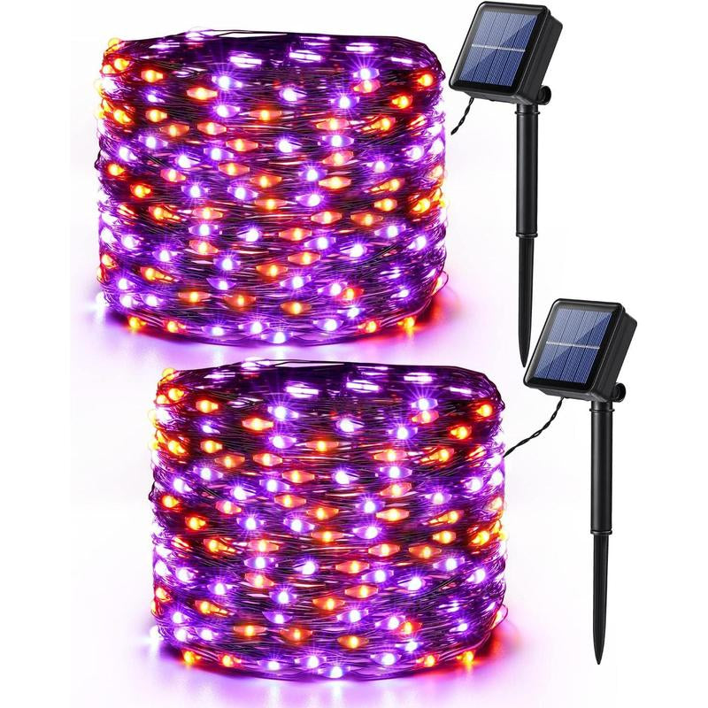Brizled 78ft 240 LED Orange & Purple Solar Halloween String Lights - 2 Pack with 8 Lighting Modes, Perfect for Spooky Outdoor Decor!