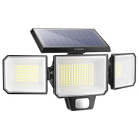 HYKOONT 3000LM Solar Outdoor Motion Sensor Lights - 299 LED Dimmable 3-Head Security Spotlights, IP65 Waterproof with 3 Adjustable Modes - Wide Angle Illumination (1 Pack)