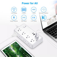 Ultimate Surge Protector Power Strip with 8 AC Outlets & 4 USB Chargers - 5Ft Braided Extension Cord for Home & Office Essentials