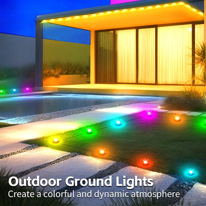 Color Changing RGB Outdoor Ground Lights - Smart Remote & App Control, IP67 Waterproof Pathway Lighting for Garden, Lawn & Holiday Parties