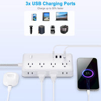Ultimate Surge Protector Power Strip with 8 AC Outlets & 4 USB Chargers - 5Ft Braided Extension Cord for Home & Office Essentials