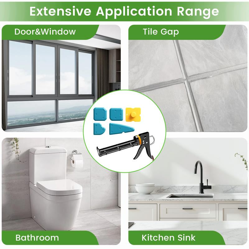 Ultimate 5-in-1 Professional Caulk Gun Kit – Includes Caulk Remover, Putty Knife, and Essential Tools for Perfect Caulking in Bathrooms and Showers