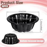 10-Pack Mini Fluted Tube Cake Pans - 4 Inch Nonstick Carbon Steel Molds for Flan, Cupcakes, Brownies, and More!