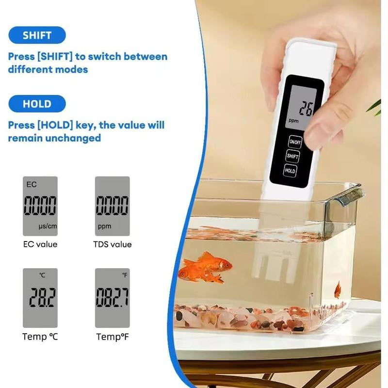 2025 4-in-1 Digital Water Quality Tester - TDS, EC, Temperature Meter for Drinking Water, Aquariums & RO/DI Systems (0-9990 ppm)