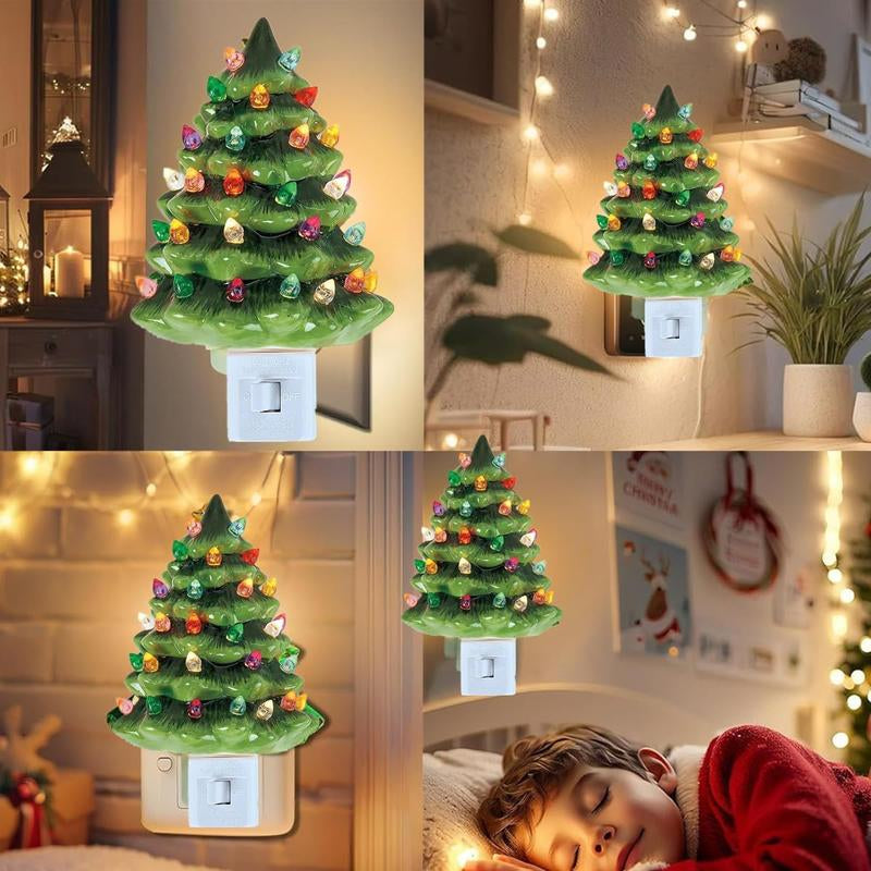 Ceramic Christmas Tree Night Light - 6" Nostalgic Green Decor for Bathroom & Holiday Cheer