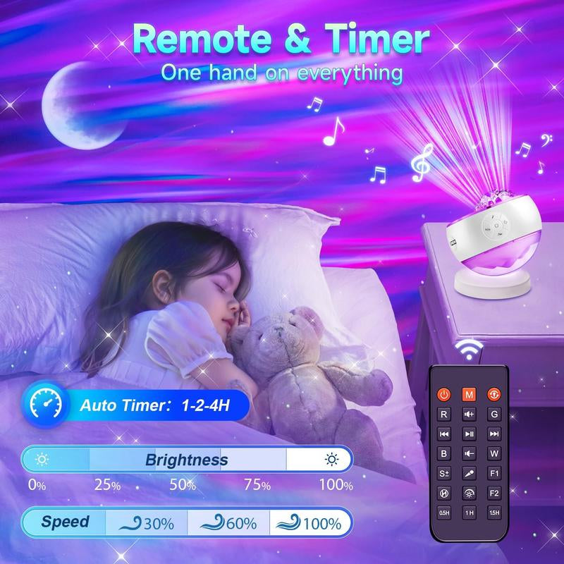 One Fire Northern Lights & Galaxy Projector - 16 Colors, 15 White Noises, Bluetooth Audio & Remote Timer for Bedroom & Living Room Night Light