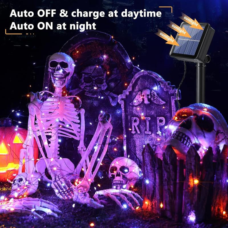 Brizled 78ft 240 LED Orange & Purple Solar Halloween String Lights - 2 Pack with 8 Lighting Modes, Perfect for Spooky Outdoor Decor!