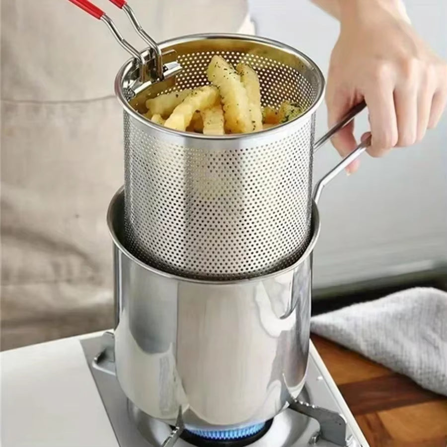Versatile Stainless Steel Fryer - Perfect for Crispy French Fries and Juicy Chicken Wings, Compact Oil Pot with Built-in Filter Screen