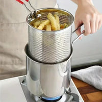 Versatile Stainless Steel Fryer - Perfect for Crispy French Fries and Juicy Chicken Wings, Compact Oil Pot with Built-in Filter Screen