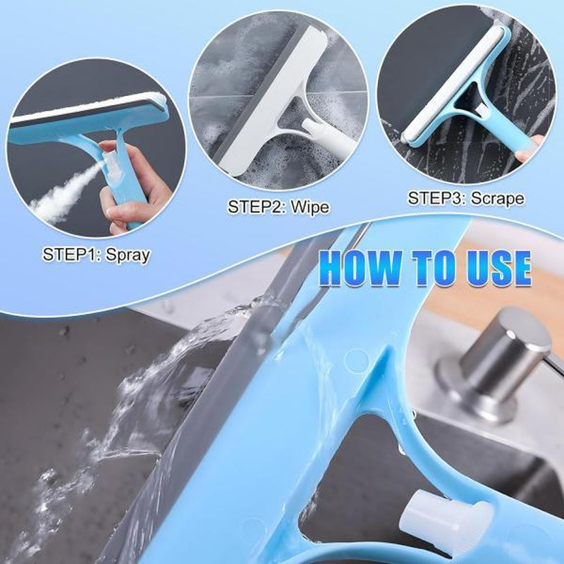 Versatile 3-in-1 Window Cleaning Tool: Sprayer, Squeegee & Scrubber for Sparkling Clean Surfaces – Perfect for Home, Car, and Shower Glass – Blue, White, Yellow